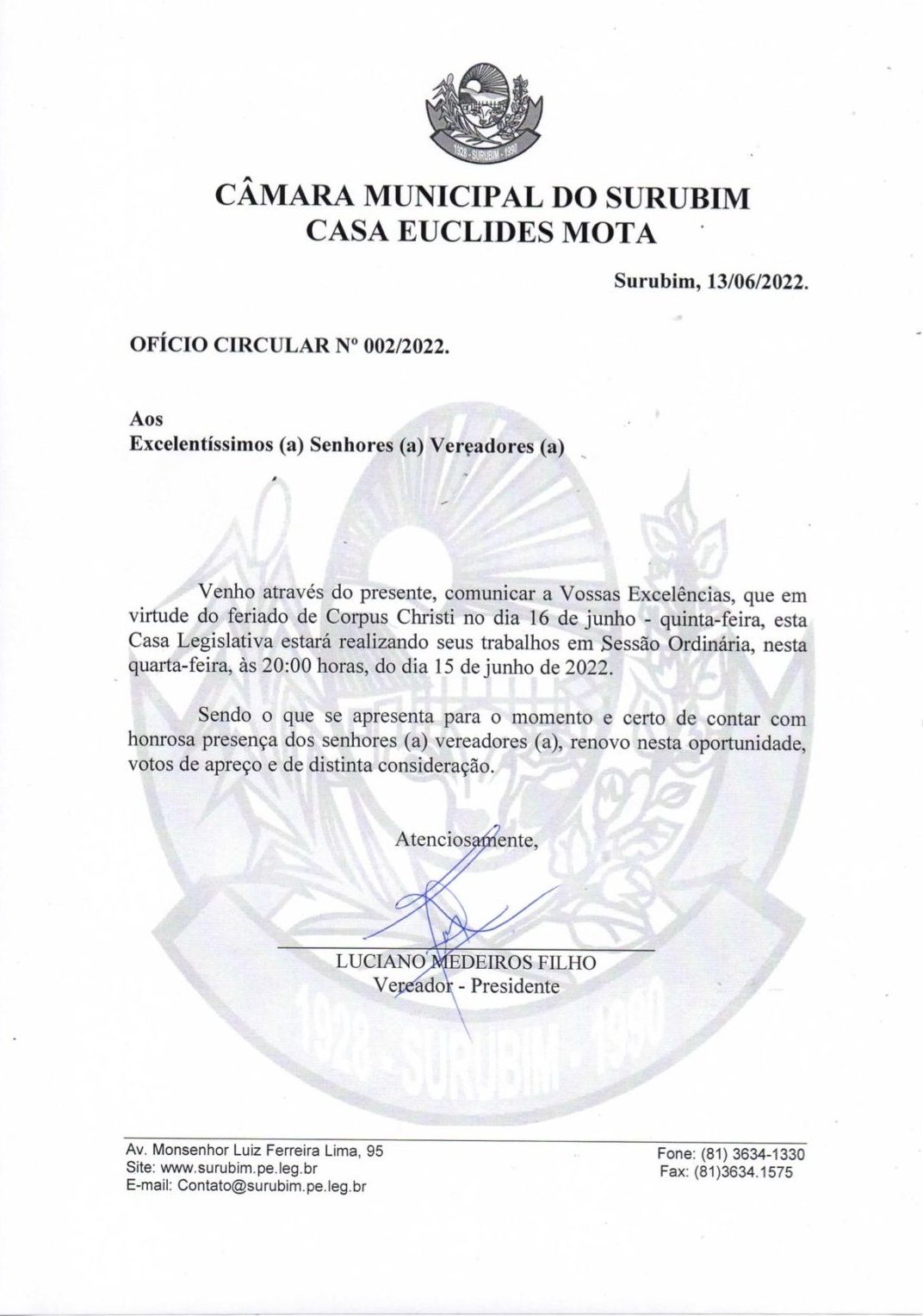 OFÍCIO CIRCULAR Nº 002.2022